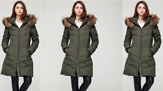 Escalier Women's Down Jacket Winter Long Parka Coat with Raccoon Fur Hooded.