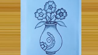 Flower Pot Drawing | Simple Flower Drawing | How to draw flower | Easy flower vase drawing