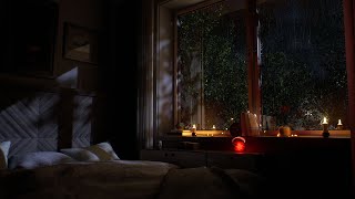 A Cozy Autumn Suburban Bedroom | Wind & Rain Sounds For Sleeping | Rain On Window | 4k | 8Hours