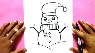 How to draw a Snowman | Draw Christmas snowman ☃️ step-by-step th tutorial
