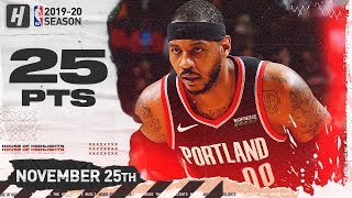 Carmelo Anthony Drops Season-HIGH 25 Points Full Highlights | Blazers vs Bulls | November 25, 2019