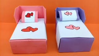 How to make Origami Bed & Bedding~DIY MINI PAPER BED~Origami Furniture~Easy Origami Bed~kids crafts