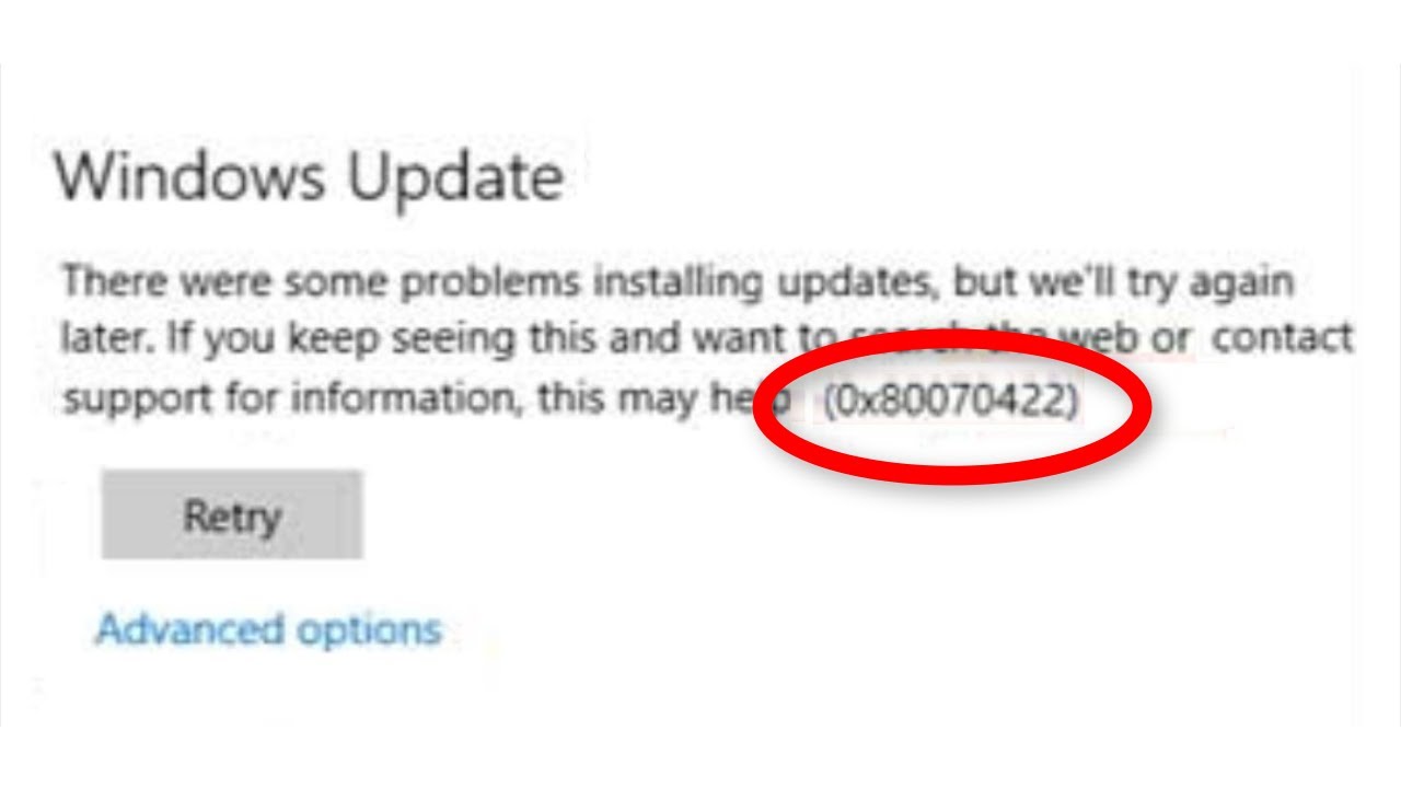 Installing update перевод. Код: 0x80070422. 0x80070422.