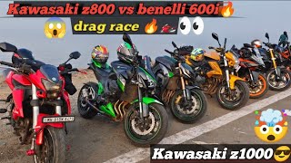 Kawasaki z800 VS Kawasaki z1000 VS benelli drag race 🔥 benelli vs Kawasaki drag race public reaction