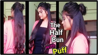 Easy hairstyles for medium to long hair//The Half Bun with puff// party indian hairstyles