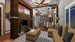 Living/ Dining/ Kitchen hall interior Design 3D