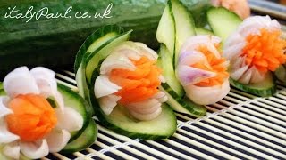 How to Make Carrot Onion Cucumber Flowers - Vegetable Carving Garnish - Food Decoration
