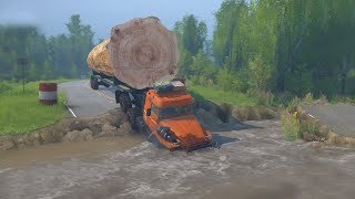 Dangerous Truck Driving Skills - Spintires Mudrunner 2018 , overload wood transport  01