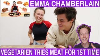 Vegetarian Tries Meat First Time Emma Chamberlain reaction by Tyler Wibstad