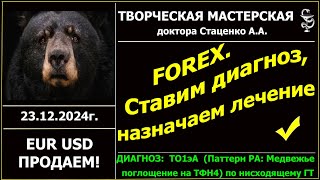 23.12.2024г. Актив EUR USD. Продаем. ТО1эА (Паттерн Медвежье поглощение наТФН4) по нисходящему ГТ