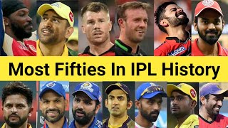 Most Fifties In IPL History 🏏 Top 25 Batsman 😱 #shorts #davidwarner #shikhardhawan #viratkohli