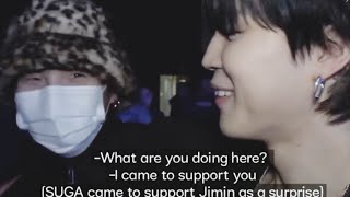 BTS Jimin Reaction after Seeing Suga Came to Support Him