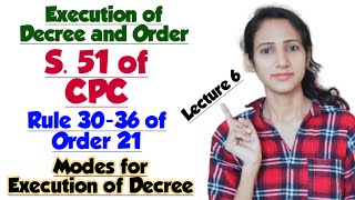 Modes of Execution of Decree | Section 51 CPC | Rule 30 to 36 of Order 21 CPC | Lecture 6