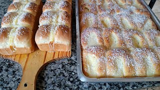 passo a passo pão doce que já sai recheado do forno para vender