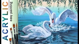 "Swan lake" How to paint birds and water🎨ACRYLIC tutorial DEMO