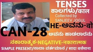 CAN-28 / ಅವನು ಹಾಡಲಾರನು / He can't sing/ वह/वो गा नहीं सक्ता हैं/ SIMPLE PRESENT/ NEGATIVE SENTENCE