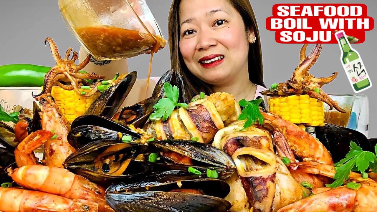 SEAFOOD BOIL|CHILI GARLIC BUTTERED WITH SOJU SEAFOODS |COOKBANG|REAL ...