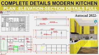 Modern Kitchen Detail in Autocad 2020|| Kitchen Plan Elevation And Sections With Tagging || Autocad|