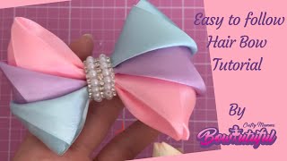 Beautiful pastel rainbow, satin hair bow tutorial. How to make hair bows. DIY🎀 laços de fita: