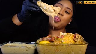 MASSIVE DESHELLED SEAFOOD BOIL DRENCHED IN CREAMY GARLIC  BUTTER SAUCE Mukbang ASMR