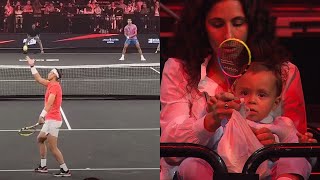 Nadal's Baby Son is Hitting a Tennis Ball with a Mini Racquet While Nadal Plays against Alcaraz