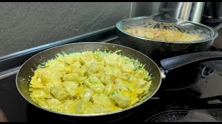 Spicy Chicken and Rice with Vegetables, Tasty Fusion with Curry and Jalapenos