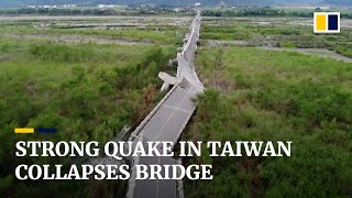 Drone footage shows collapsed bridge after 6.8-magnitude earthquake in southeastern Taiwan