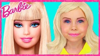 Barbie Doll Kids Makeup & Costume Alisa Pretend Play with GIANT DOLL & Transformation with DRESS UP