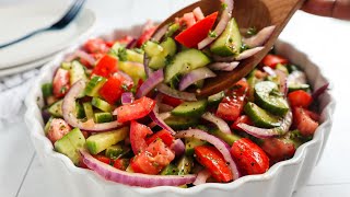 5 minutes Easy Mediterranean Cucumber Tomato Salad with Simple Lemon Vinaigrette