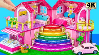 Build Mega Luxury Dream Pink Villa with HUGE Rainbow Stairs from Cardboard ❤️ DIY Miniature House