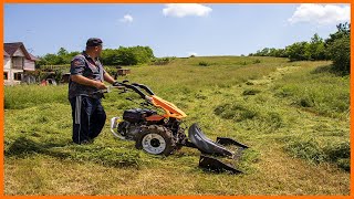 First mowing on a slope in alfalfa and hay with the O'Mac 15hp MotorCultivator/powerTiller