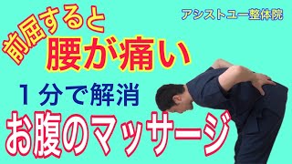 前屈すると腰が痛い！1分で解消お腹マッサージ！【神戸市　腰痛】【慢性腰痛専門整体院　アシストユー整体院】