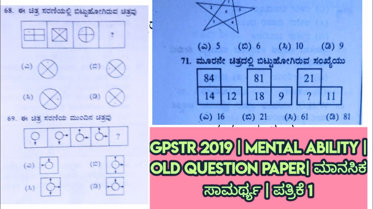 GPSTR 2019 | Paper 1 | Mental Ability | ಮಾನಸಿಕ ಸಾಮರ್ಥ್ಯ | Old Question ...