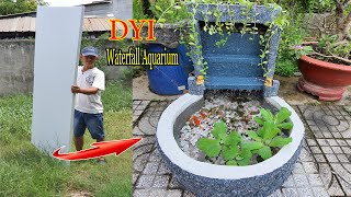 How To DIY 3-Storey Waterfall Aquarium From Styrofoam & Cement Decorated Garden Beautiful
