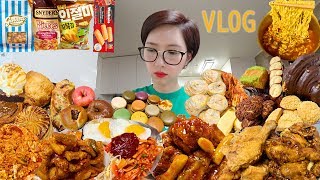 SUB)먹방)수원왕갈비통닭 열라면 집밥 인생비빔밥 치즈제육볶음 루엘드파리 빵파티 쭈꾸미 칼국수 껠끄쇼즈 마카롱 크림치즈베이글 꼬북칩 가렛팝콘 찹쌀도넛 VLOG MUKBANG