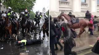 Horse bolts past crowd during clashes at London march | George Floyd protests