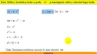 Oblicz średnicę koła i obwód koła - Zadanie - Matfiz24.pl