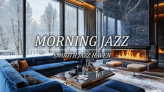 Smooth Jazz Music in Cozy Winter Luxury Apartment Ambience ❄️ Snowy Vibes \u0026 Gentle Fireplace