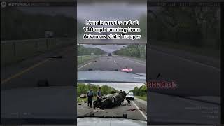 Female wrecks out at 140 mph running fromArkansas state Trooper #policechase #police #cops
