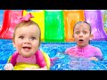 Water adventures in the pool with Maya and Mia