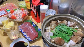 【宅飲み動画】豚しゃぶ豆腐鍋 マグロのお刺身【昨日の晩酌】