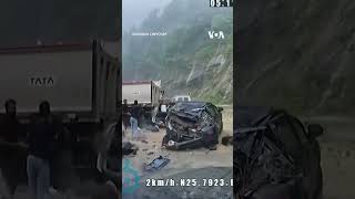 Giant Rock Hits Vehicles on Road in India #shorts | VOA News