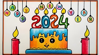 Happy New Year 2024 Drawing Easy | New Year Drawing 2024 | Happy New Year Drawing Easy #2024 #cards