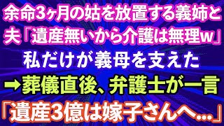 【スカッとする話】余命3ヶ月の義母を放置する義姉と夫「遺産も無いババァの介護は無理w」私だけが義母を支えた。葬儀直後、弁護士が一言「遺産3億は嫁子さんへ…」実は