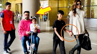 Shilpa Shetty With Daughter Samisha, Son Viaan and Raj Kundra Return From Vacation - Cute Together