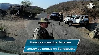En Badiraguato, cuna del "Chapo", hombres armados detienen convoy de prensa que cubre a AMLO