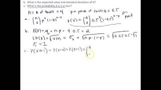 Calculating Values for a Binomial Random Variable - Flipping Tails Example