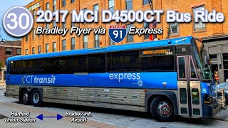 CT Transit 30X Bus Ride: 2017 MCI D4500CT 1688 from Hartford Union Station to Bradley Airport \u0026 Back