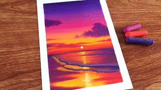 Oil Pastel Beach Sunset Painting for beginners | Oil Pastel Drawing