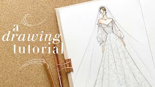 How to Draw a Dreamy Wedding Dress ✨ Pencils & Watercolour